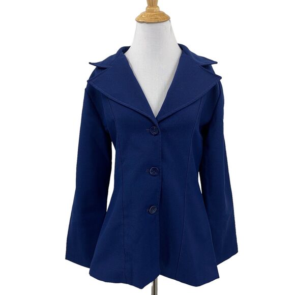 Vintage Sears Blazer Womens M Medium Blue Wide Notch Lapel A Line Ponte Jacket - Picture 1 of 10